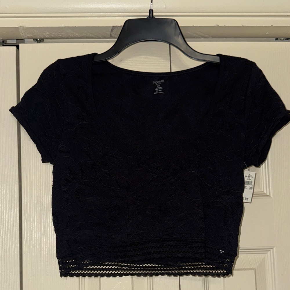Aerie Black Lace Superchill Crop Top, 90’s, Y2K - Picture 3 of 6